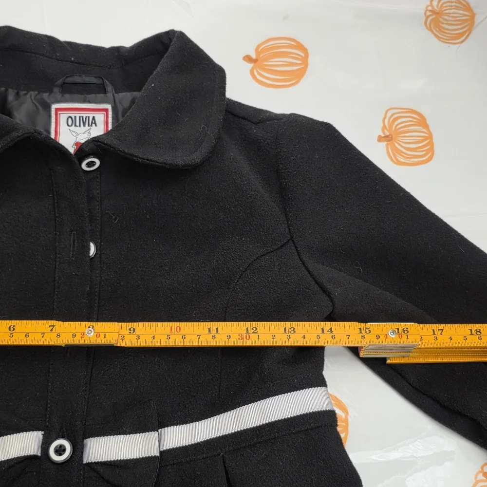 Girls Gymboree Olivia Pig Black Fashion Coat with White Accents Size Large 10/12